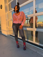 Load image into Gallery viewer, Vivid Sunset Palette: A captivating gradient of pink, lavender, turquoise, red, yellow, and blue, inspired by the beauty of twilight skies.
Button-Up Sweater: Perfectly oversized for layering, featuring front buttons for an adjustable, effortlessly cool look.
Halter Top: A sleek, fitted design that adds a playful yet elegant touch to the set.
Versatile Styling: Wear together for a coordinated look or mix and match with other wardrobe favorites.
📏 Available Sizes: XS, S, M, L