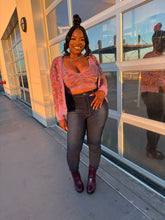 Load image into Gallery viewer, Vivid Sunset Palette: A captivating gradient of pink, lavender, turquoise, red, yellow, and blue, inspired by the beauty of twilight skies.
Button-Up Sweater: Perfectly oversized for layering, featuring front buttons for an adjustable, effortlessly cool look.
Halter Top: A sleek, fitted design that adds a playful yet elegant touch to the set.
Versatile Styling: Wear together for a coordinated look or mix and match with other wardrobe favorites.
📏 Available Sizes: XS, S, M, L