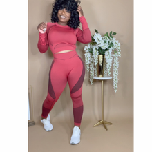 Load image into Gallery viewer, Amelia Activewear 2 Piece Seamless Set- Burgundy 2 Piece Set