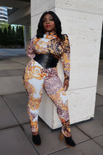 Load image into Gallery viewer, gold graphic print jumpsuit