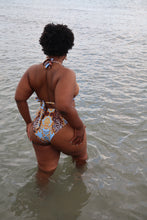 Load image into Gallery viewer, high waist baroque print sliding triangle bikini swimsuit