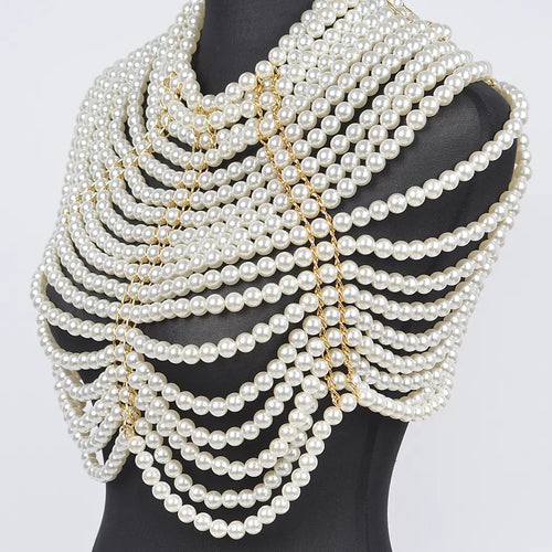 Details:Pearls, Metal Body Chain Adjustable