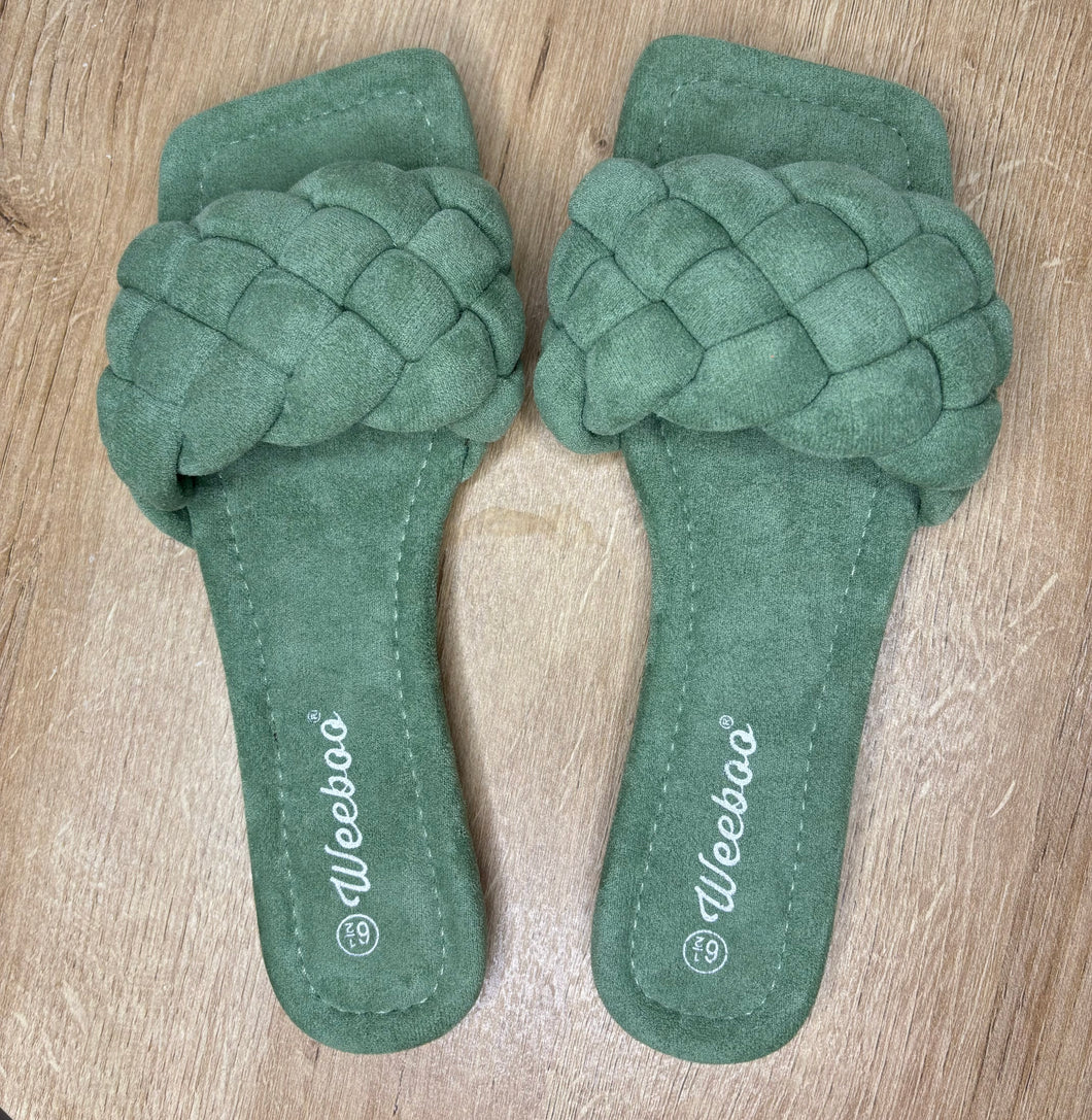 Luxe Weave Slide Sandals (Sage)