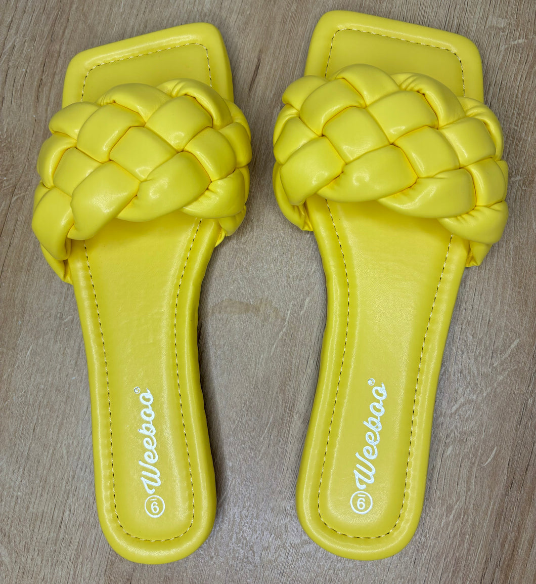 Luxe Weave Slide Sandals (Yellow PU)