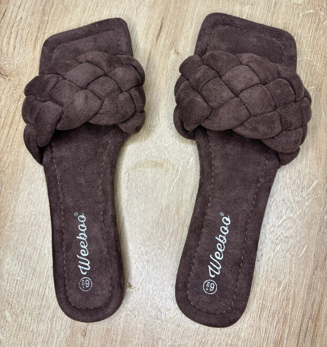 Luxe Weave Slide Sandals ( Brown suede)