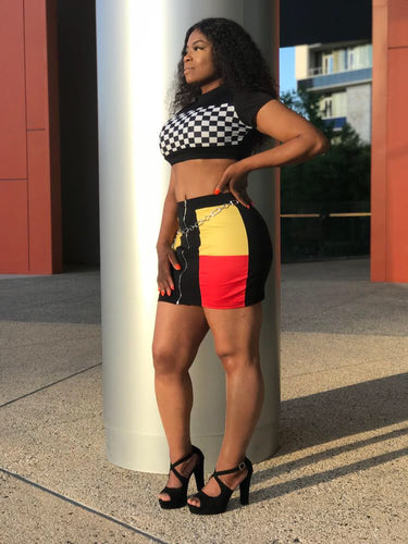 checkerboard t-shirt crop top two piece set