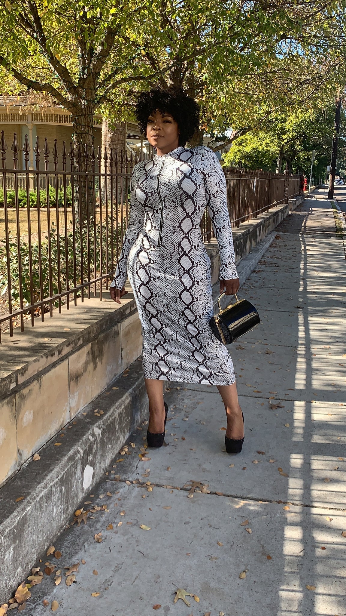 snakeskin bodycon dress Snake Print Mock Neck Dress in Grey Size: Small