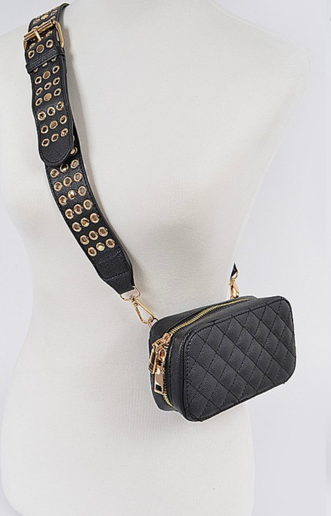  Black/ Gold Quilted Belt Bag - Fanny Pack