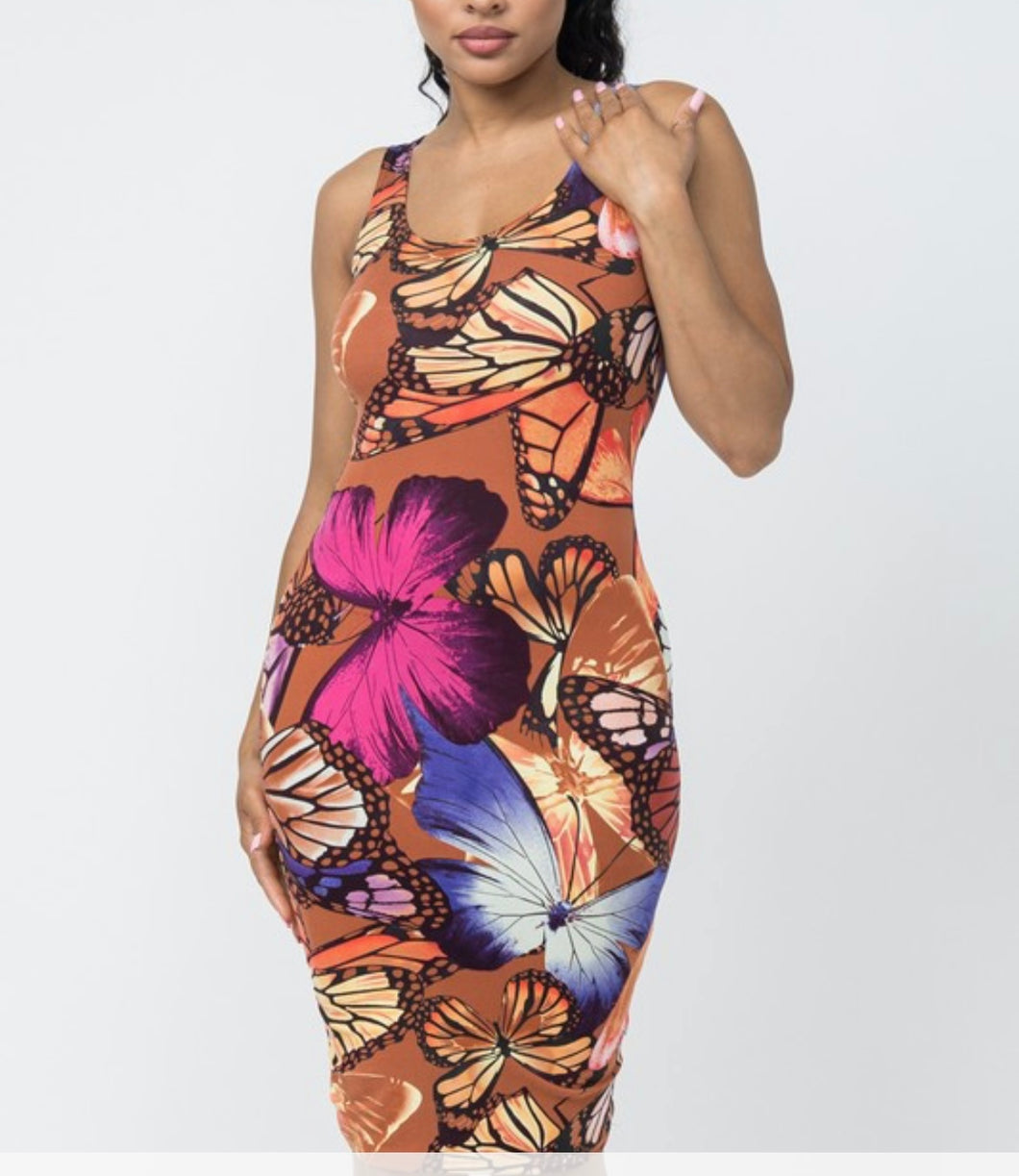 Butterfly detailed Midi dress 95% polyester 4% spandex