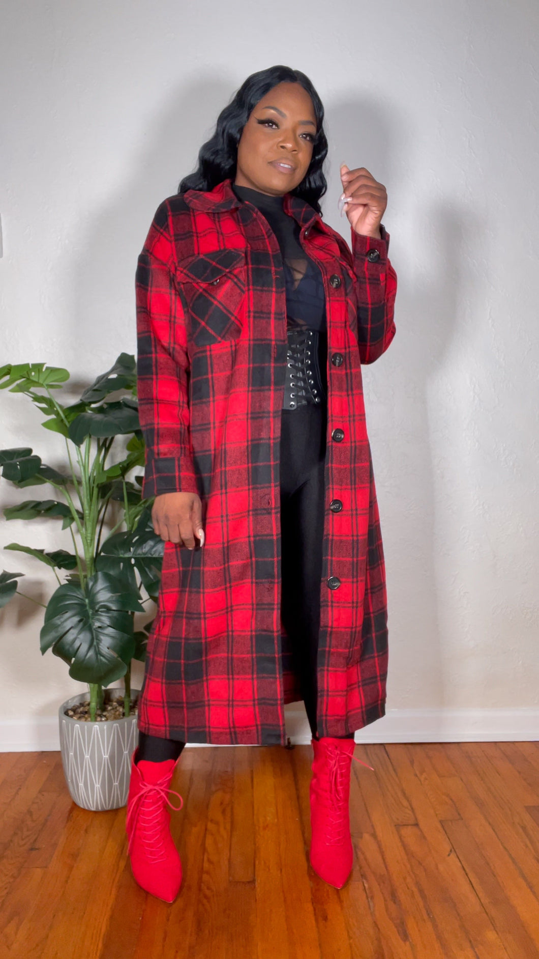 LONG AND PLAID- SHACKET/RED