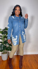 Load image into Gallery viewer, Breezy Distressed Denim Jacket- Blue Denim Jacket
